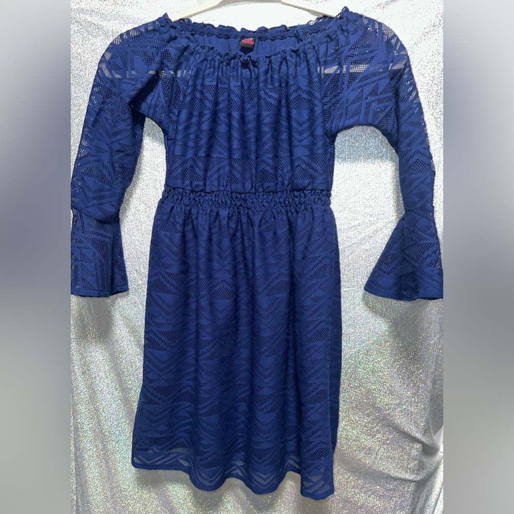 Navy Blue Kids Dress with bell bottom sleeves